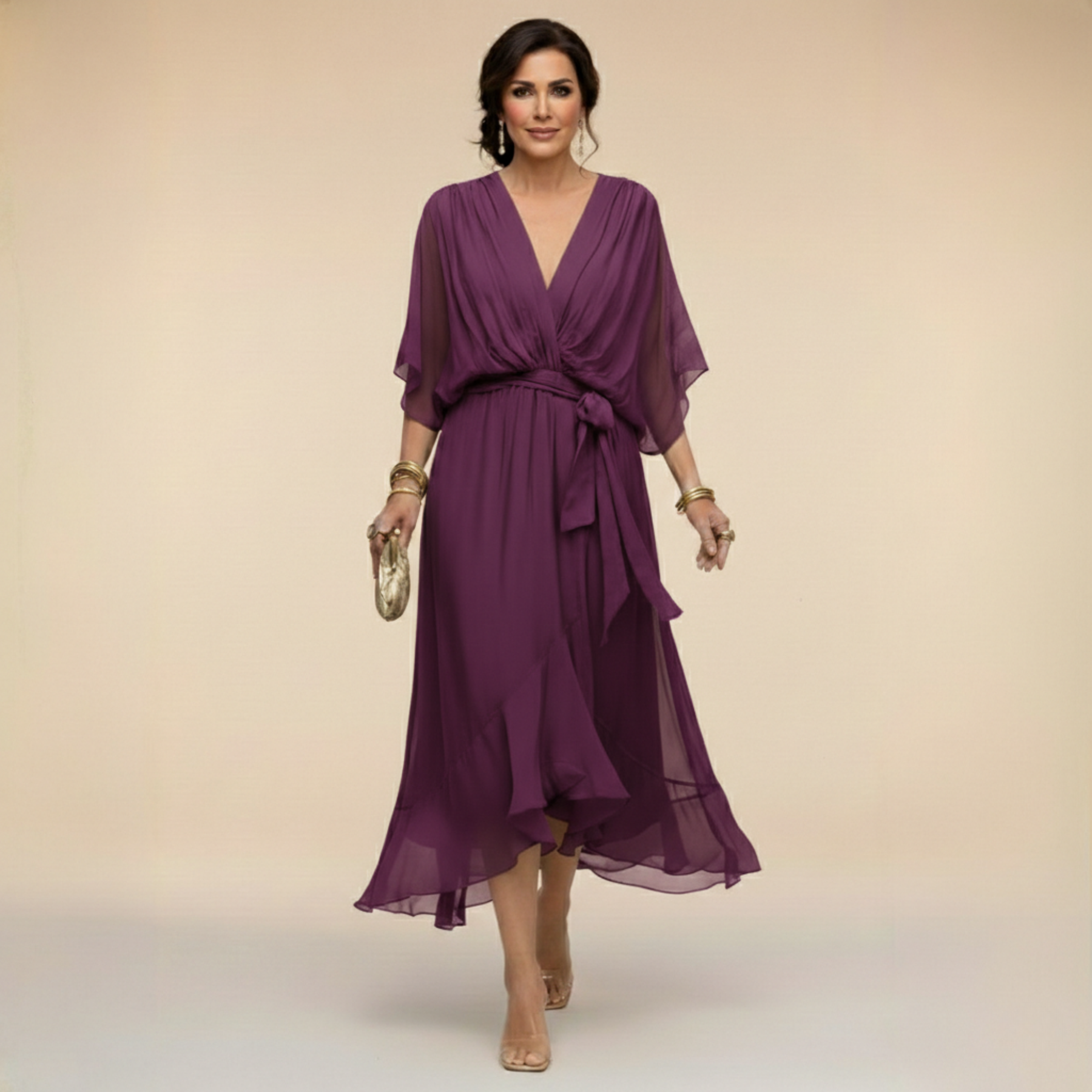 Sarah | Sandra Chiffon V-Neck Dress
