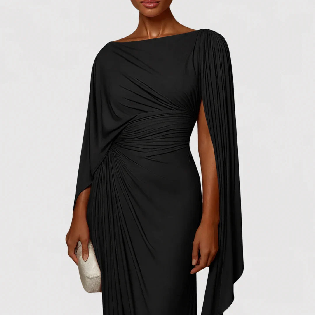 Lyssa | Elegant Draped Cape Sleeve Maxi Dress