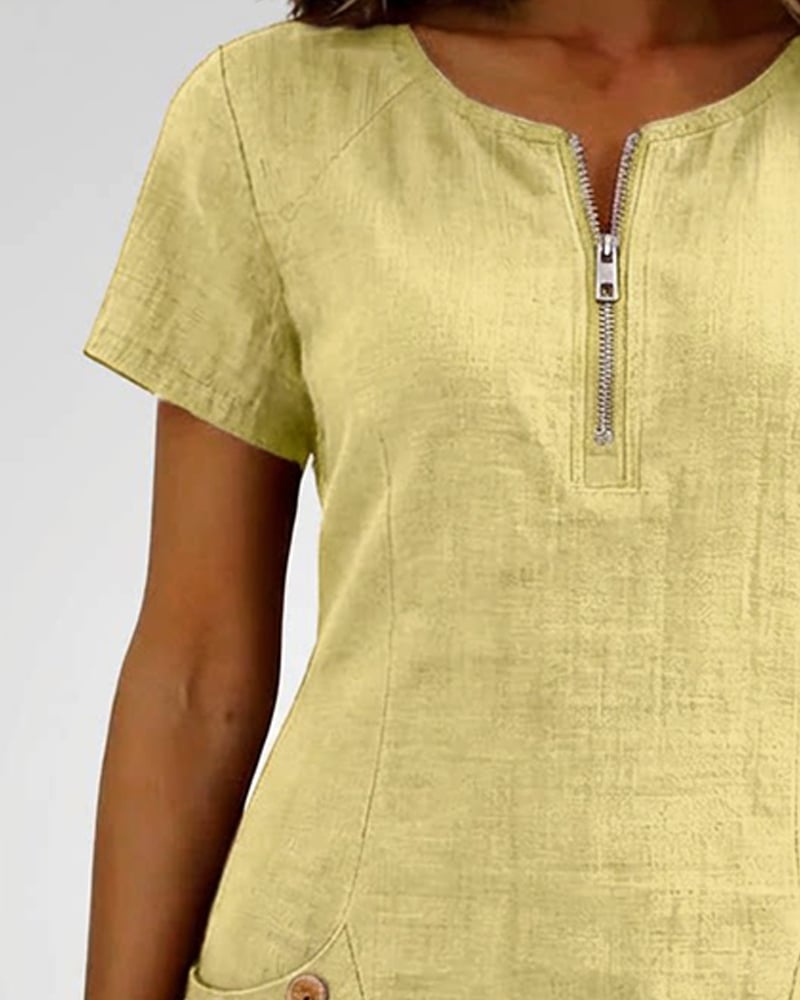 Sola Dress — Cotton Linen with Zip & Pockets