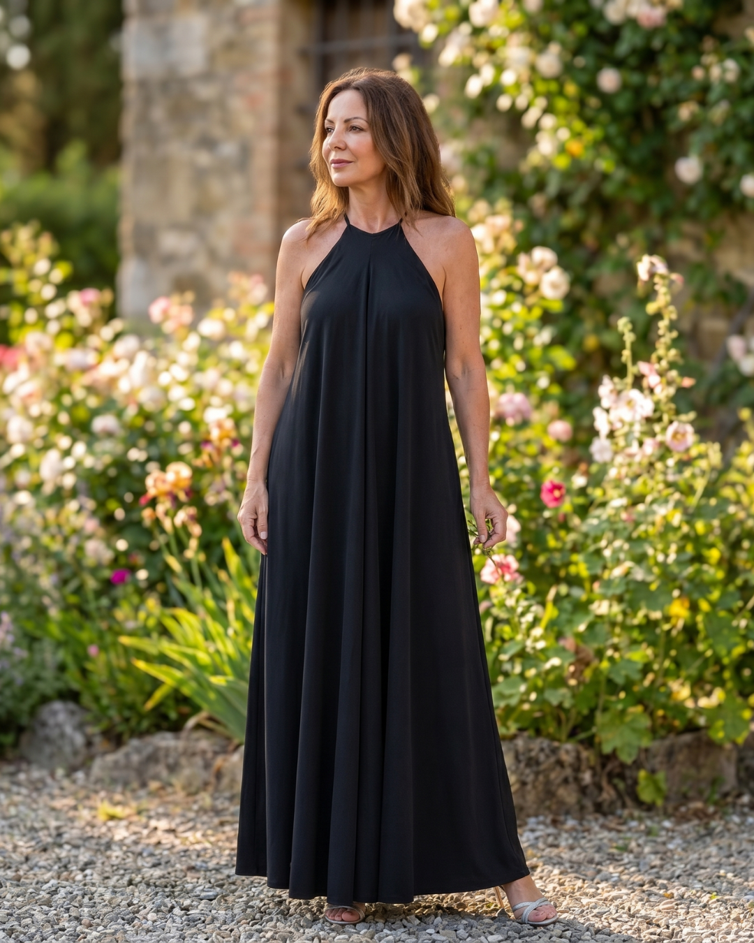 Shotle | Sleeveless Soft Neck Flowing Maxi Dress