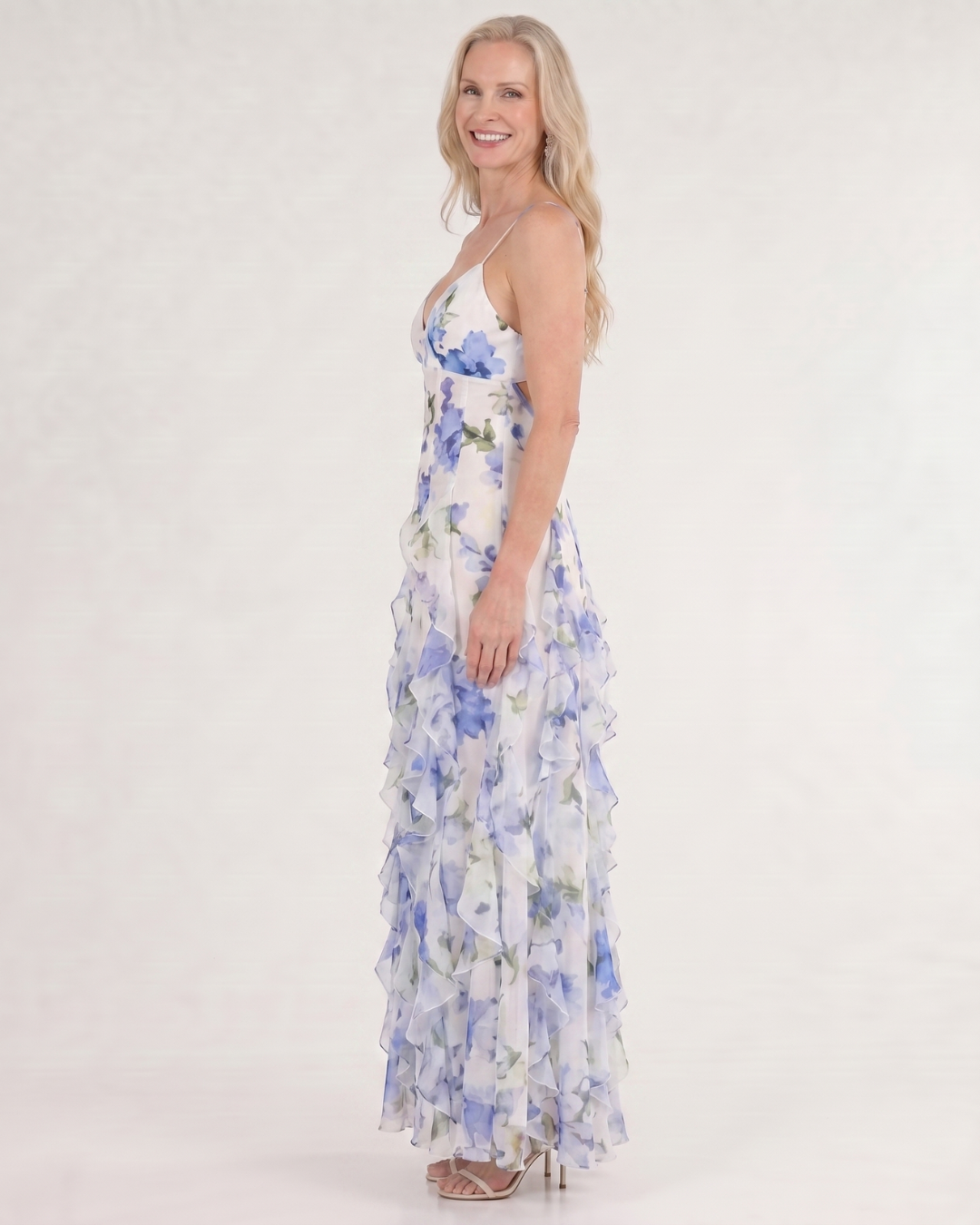 Vugeh | Watercolor Floral Ruffle Hem Sleeveless Midi Dress