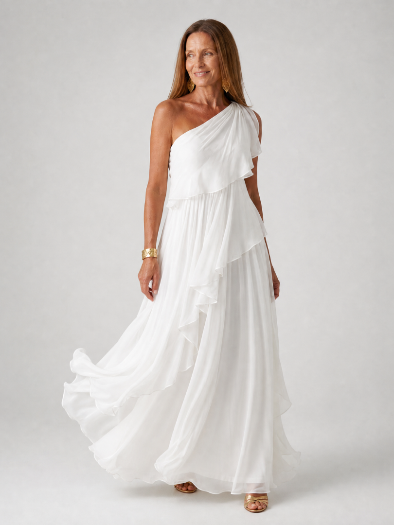 Tracey™ | One-Shoulder Cascading Ruffle Maxi Dress