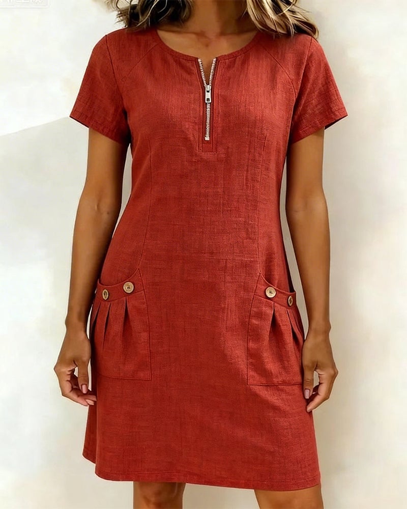 Sola Dress — Cotton Linen with Zip & Pockets