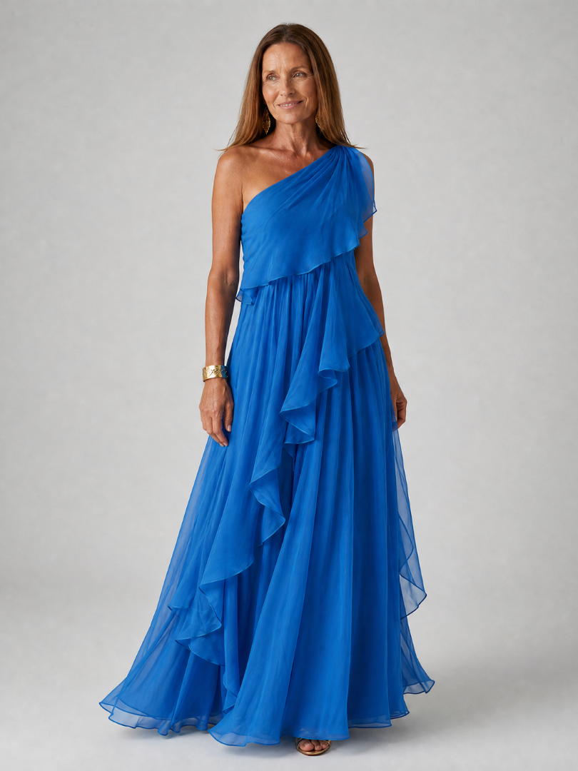 Tracey™ | One-Shoulder Cascading Ruffle Maxi Dress