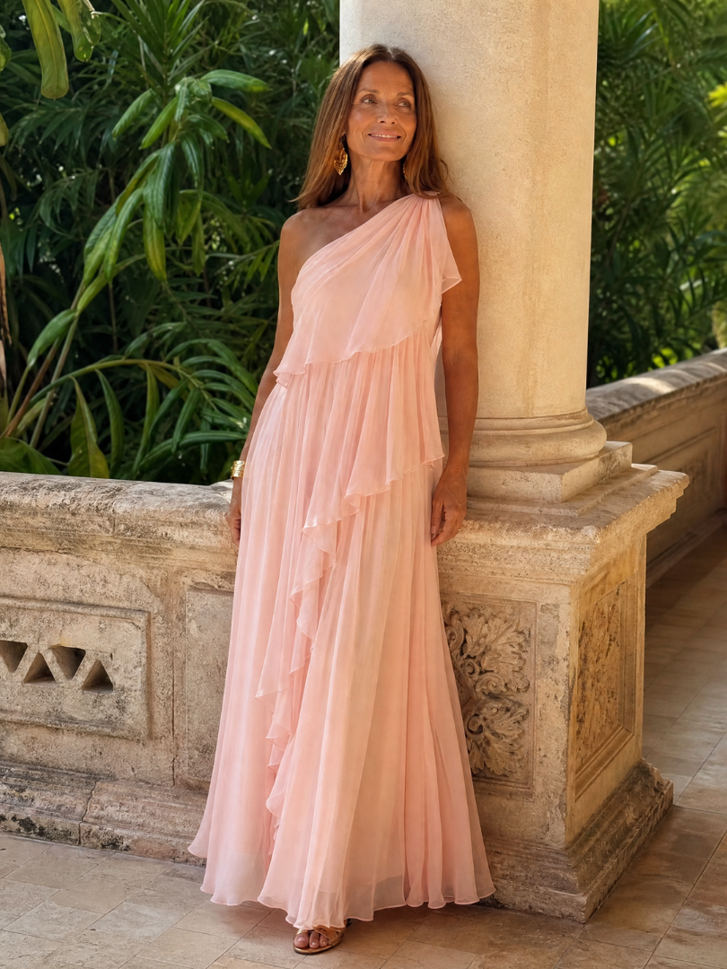 Tracey™ | One-Shoulder Cascading Ruffle Maxi Dress