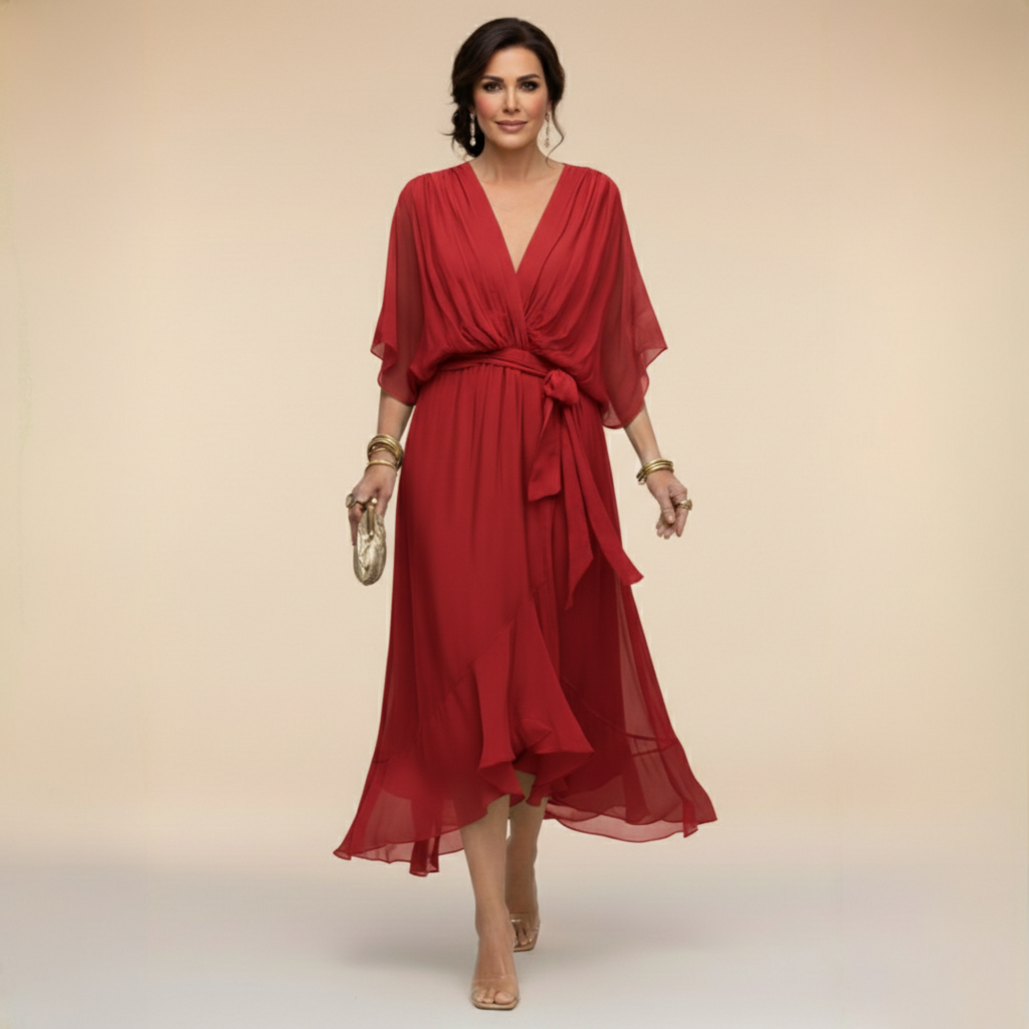 Sarah | Sandra Chiffon V-Neck Dress
