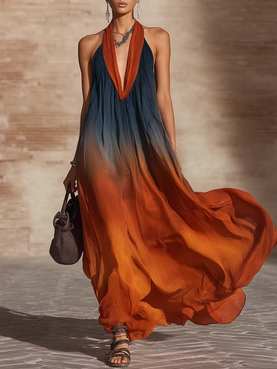 Paula | Ombre Halterneck Flowing Maxi Dress