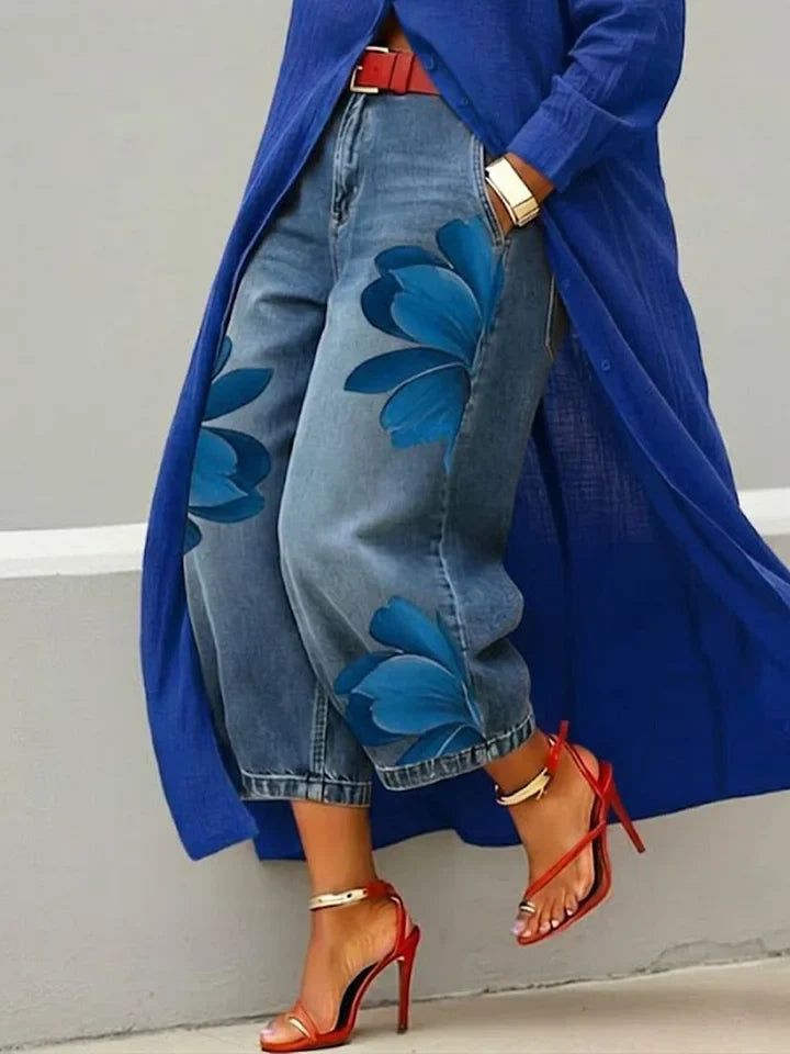 Maud - Linen Shirt Dress and Floral Jeans