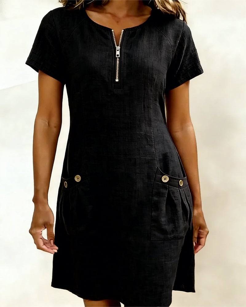 Sola Dress — Cotton Linen with Zip & Pockets