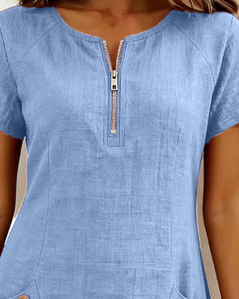 Sola Dress — Cotton Linen with Zip & Pockets