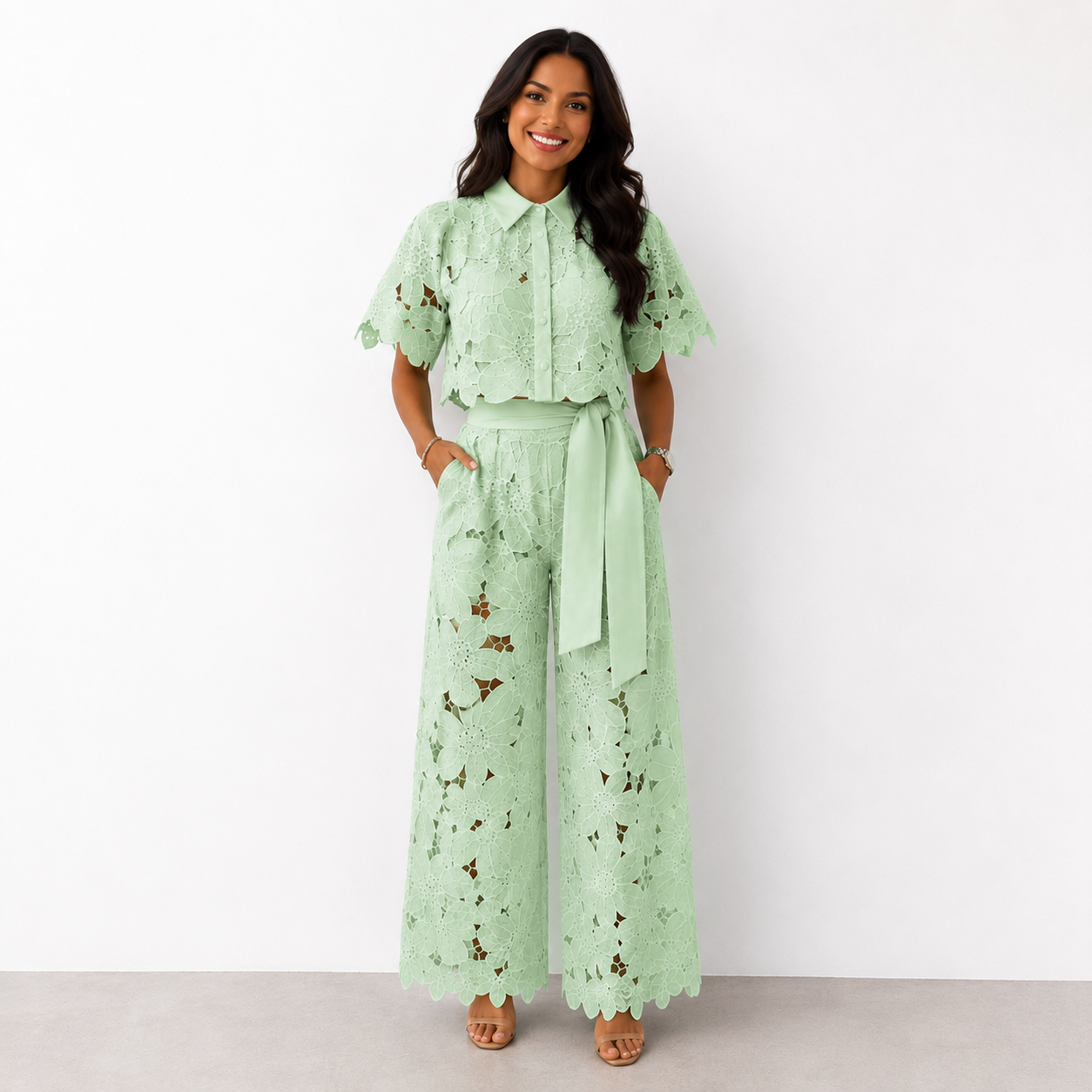 Isabela™ | Elegant Floral Lace Two-Piece Set