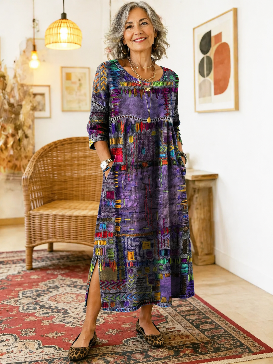 Isabelle | Denim dress with ethnic patchwork