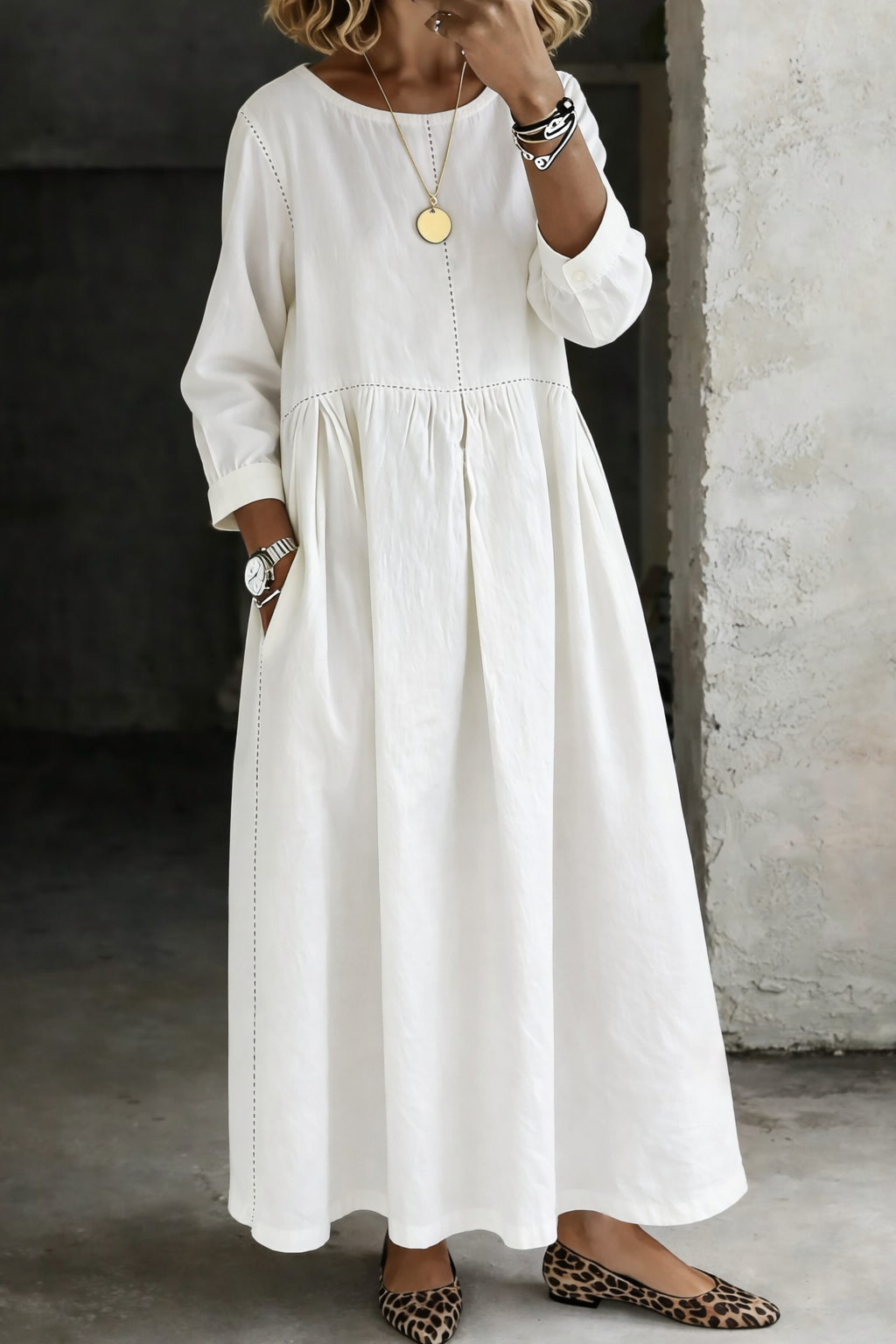 Melissa | Long Sleeve Round Neck Denim Maxi Dress