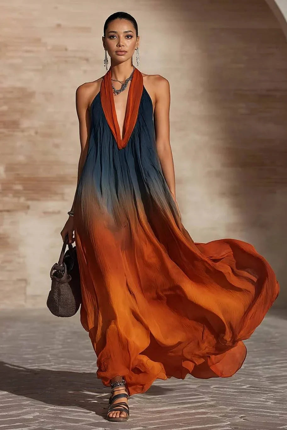 Paula | Ombre Halterneck Flowing Maxi Dress