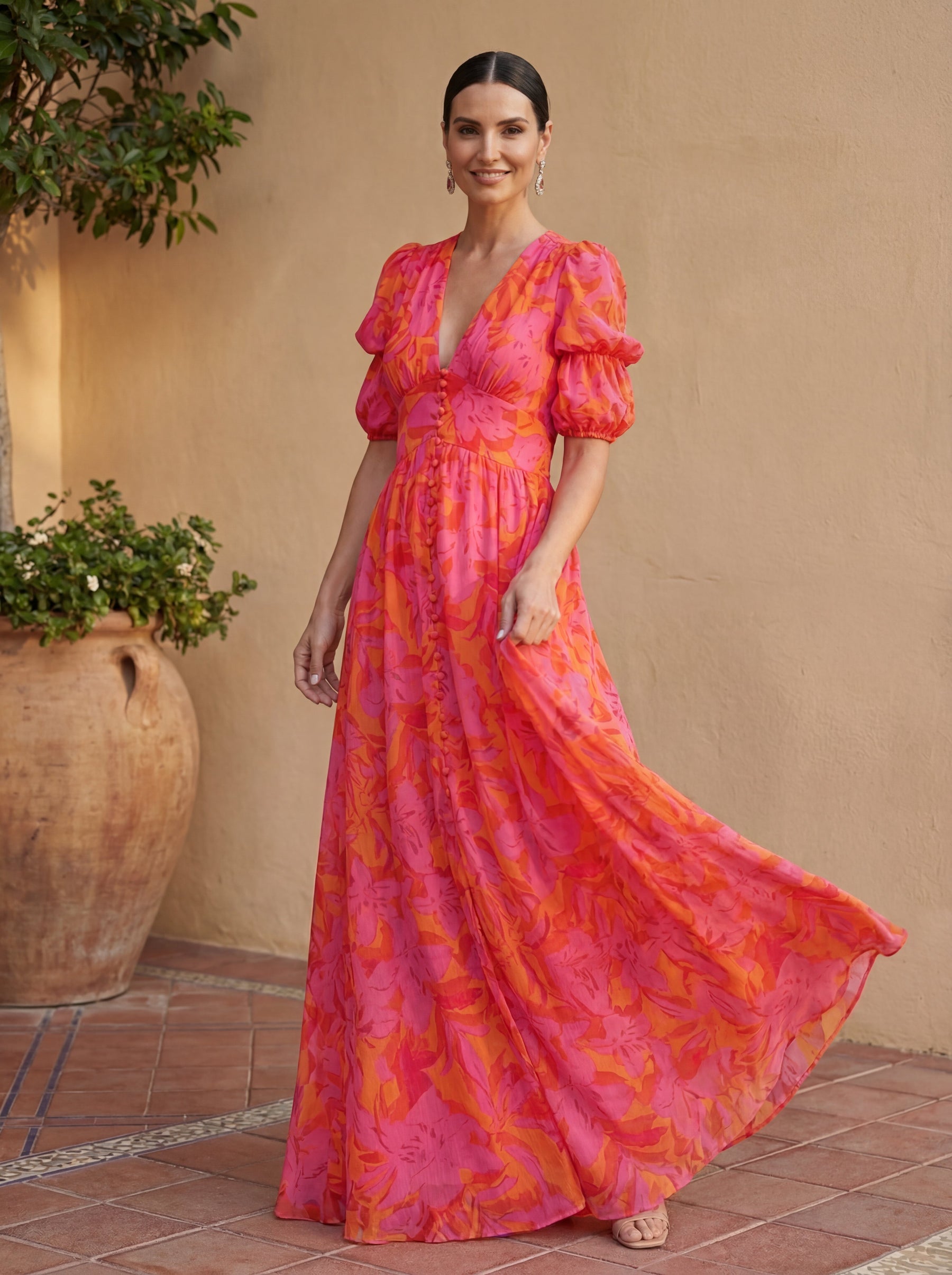 Olvera | Floral Puff Sleeve Maxi Dress
