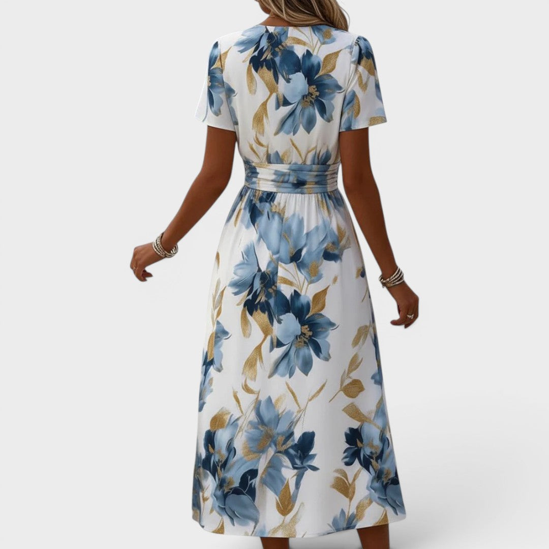 Elara | Floral Wrap Waist Midi Dress