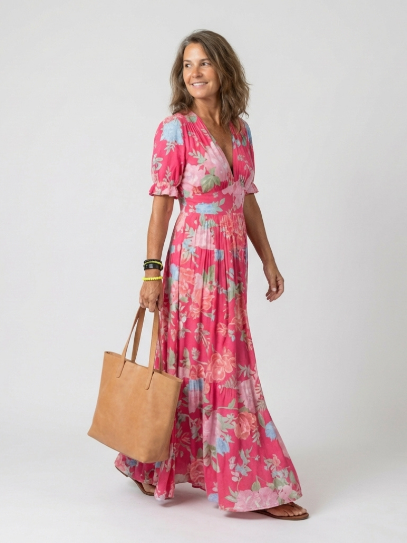Ione | Floral Print V-Neck Maxi Dress