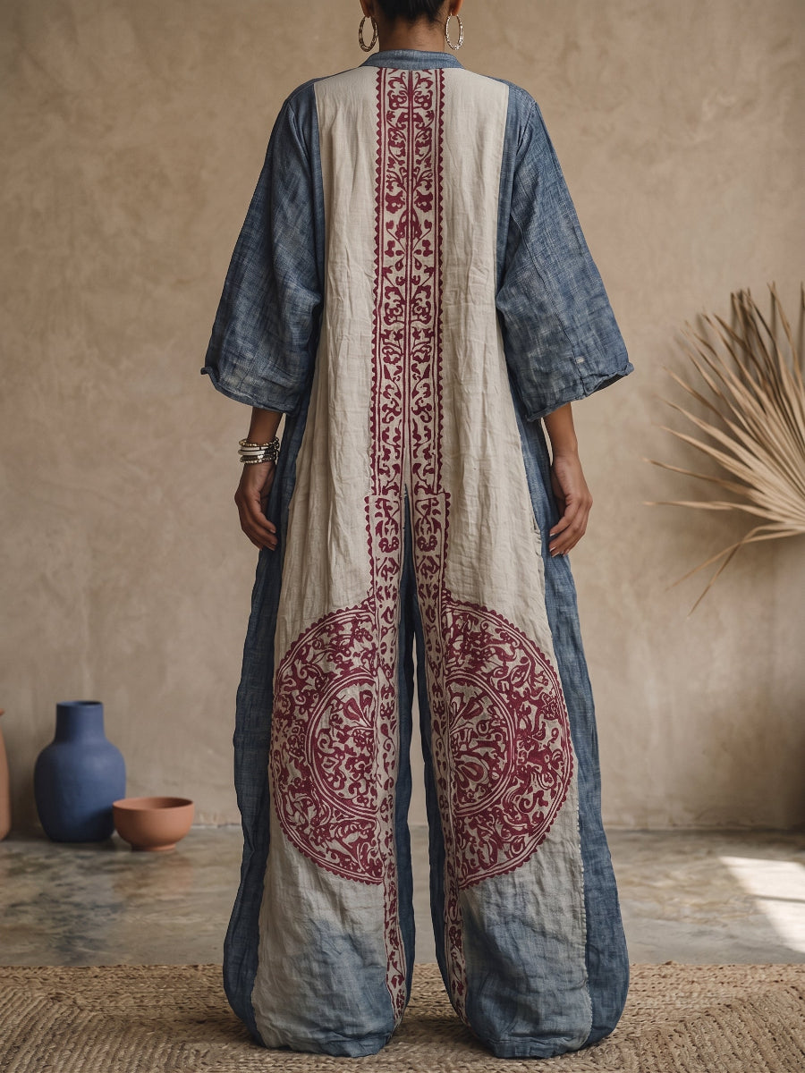 Celeste | Vintage Embroidered Cotton-Linen Maxi Jumpsuit