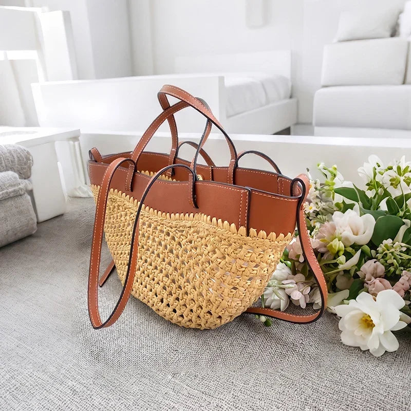 Linnea™ – Leather Raffia Tote