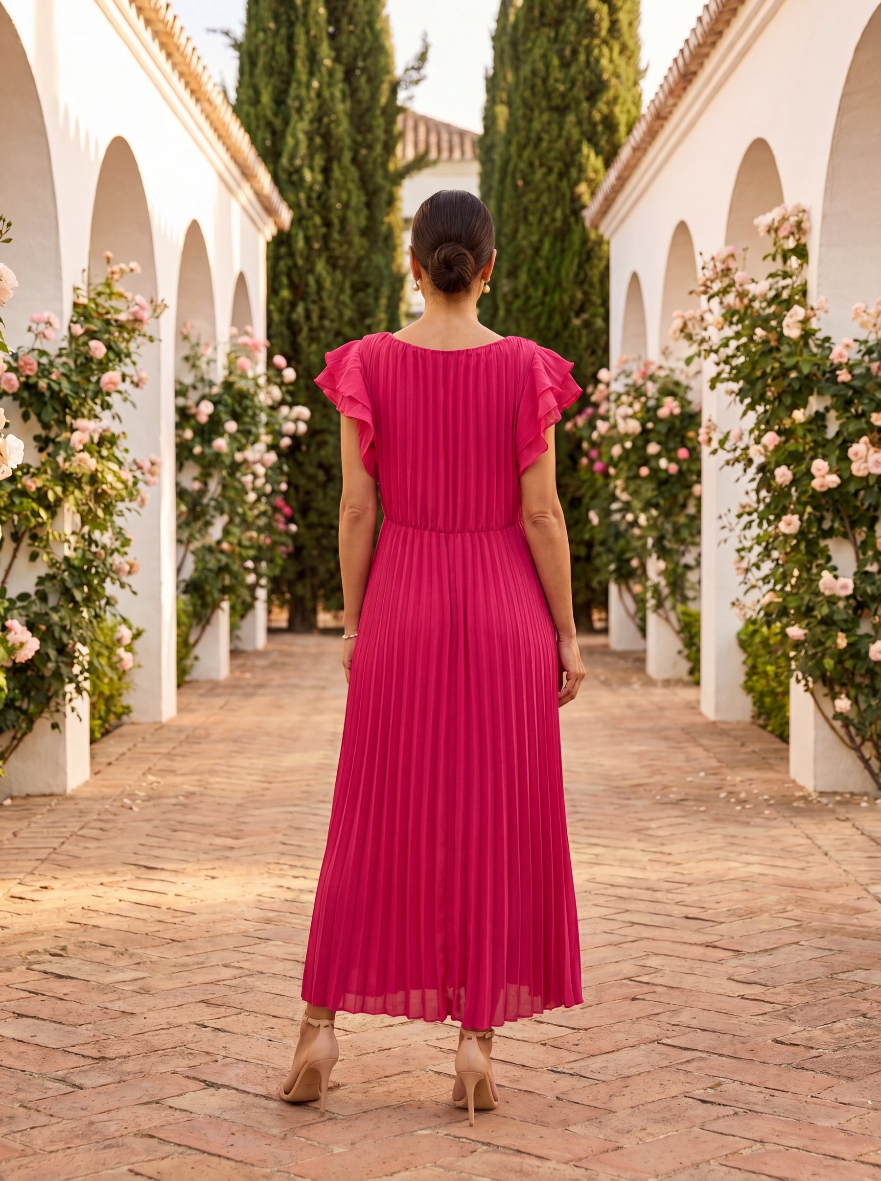 Rosa™ | Pleated Flutter Sleeve Midi Dress