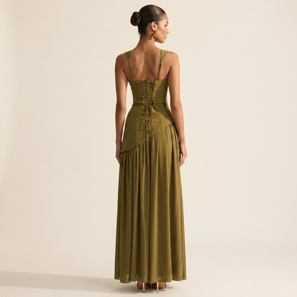 Tullulah™ | Elegant Lace-Up Back Corset Maxi Dress