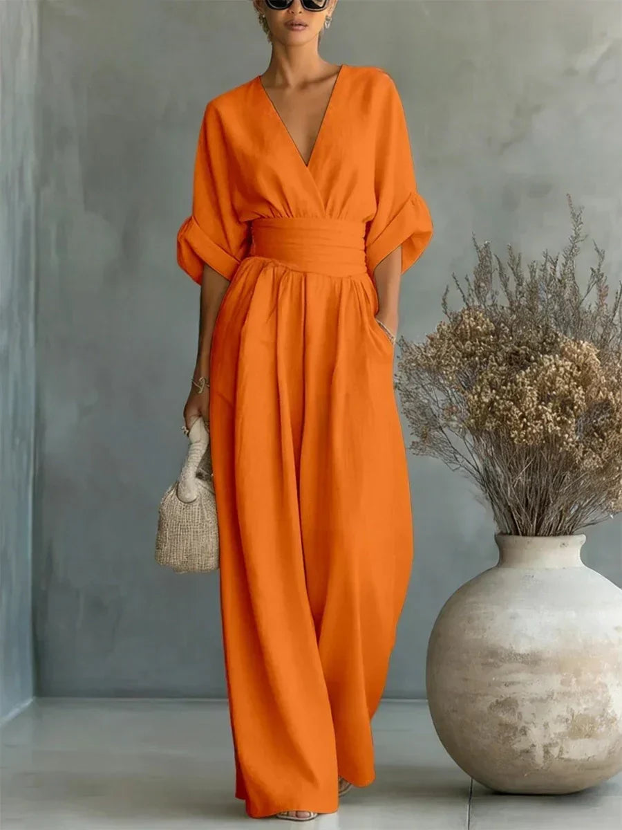 Elegant V-Neck High-Waist Jumpsuit