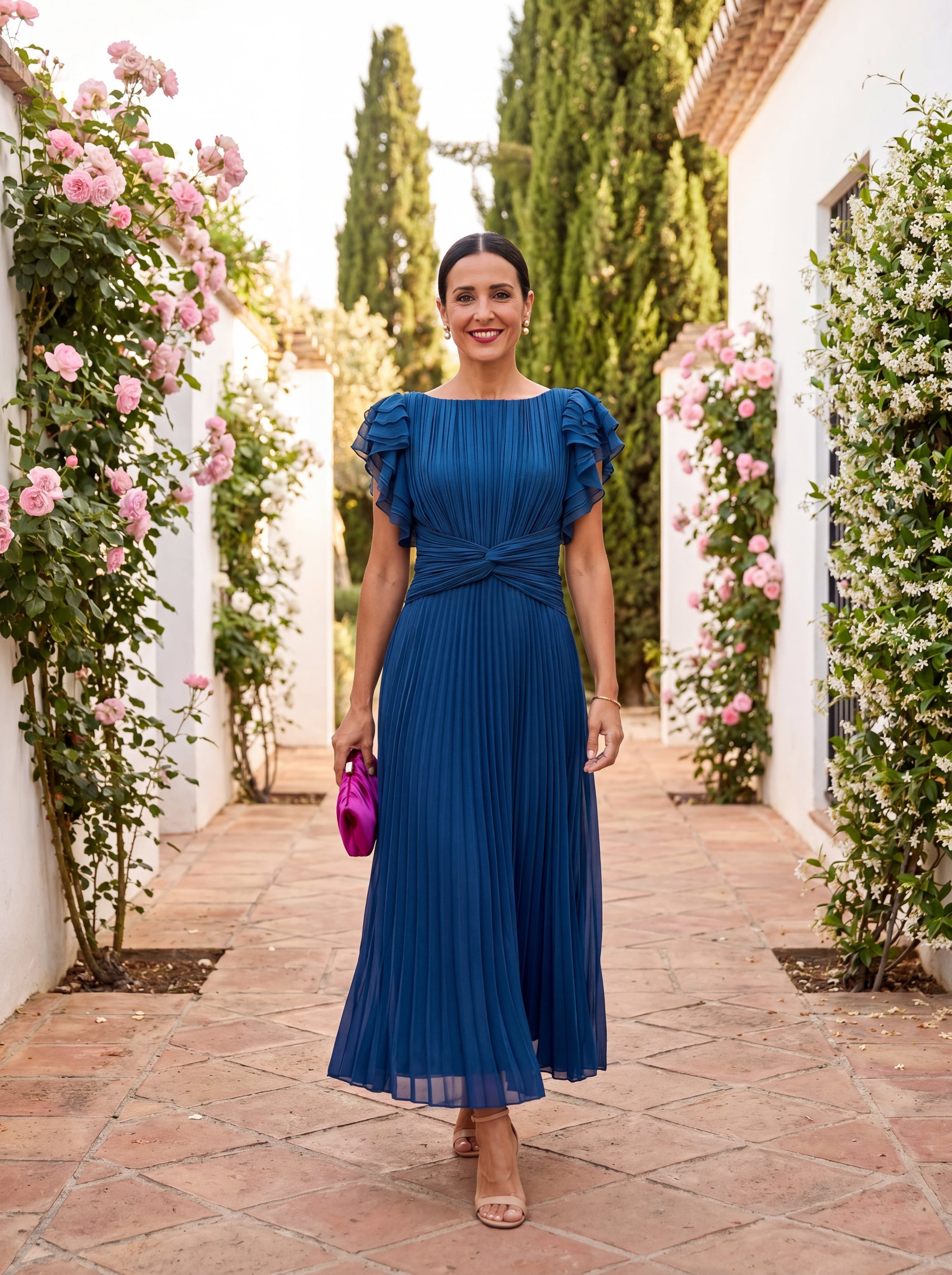 Rosa™ | Pleated Flutter Sleeve Midi Dress