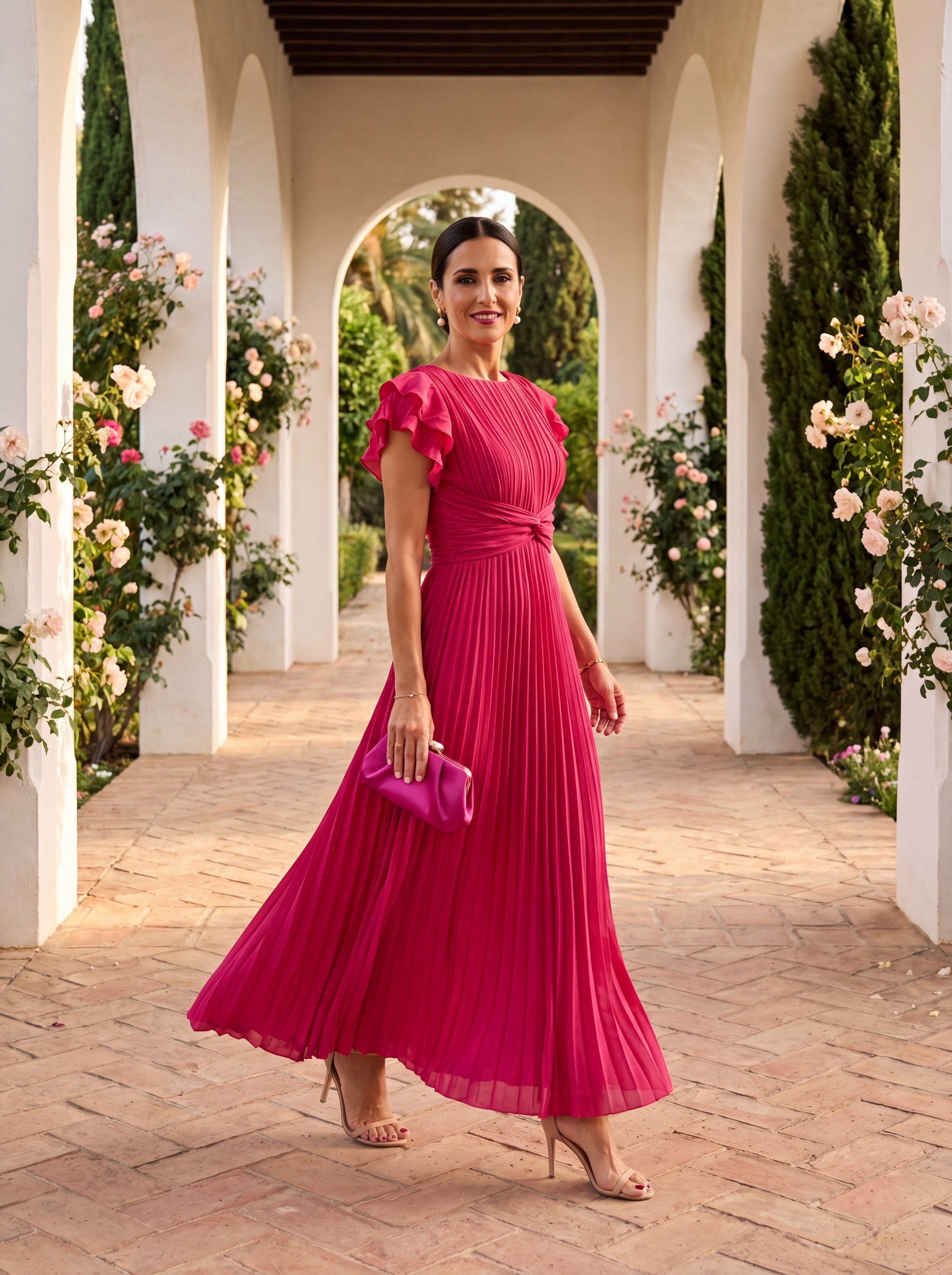 Rosa™ | Pleated Flutter Sleeve Midi Dress