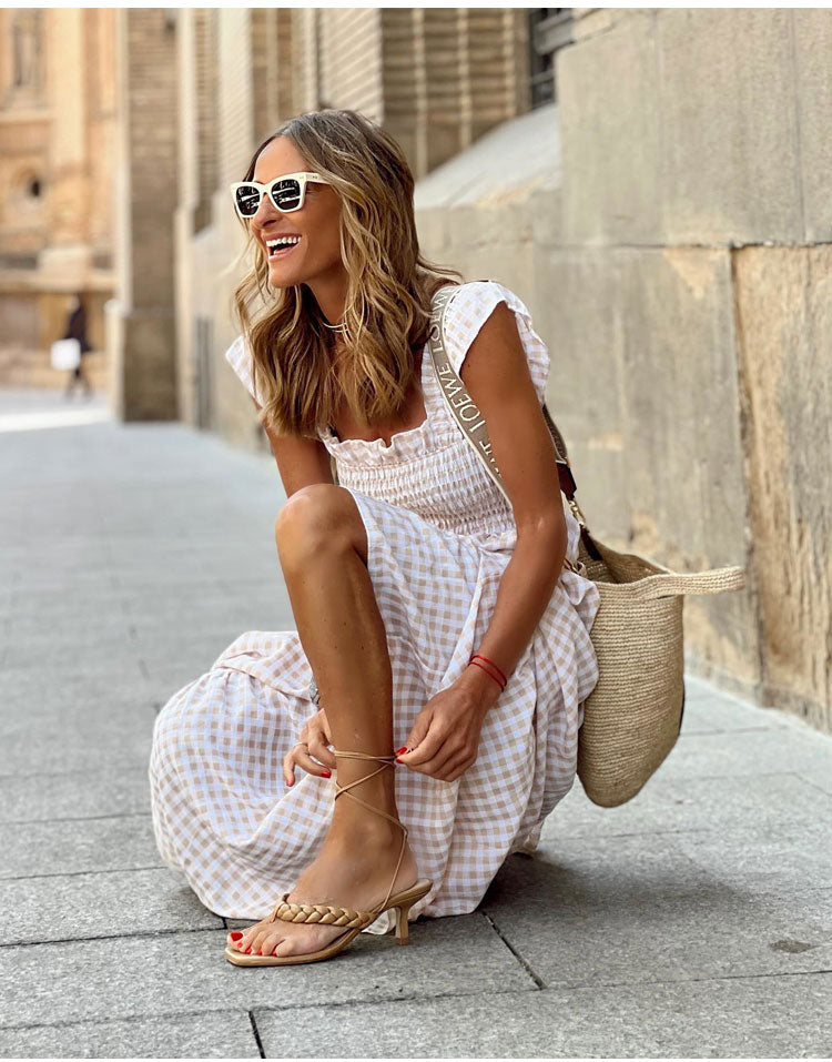 Lyra™ | Smocked Gingham Maxi Dress