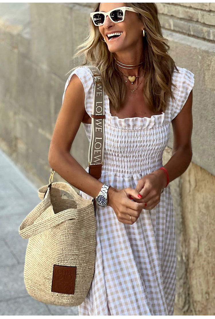 Lyra™ | Smocked Gingham Maxi Dress