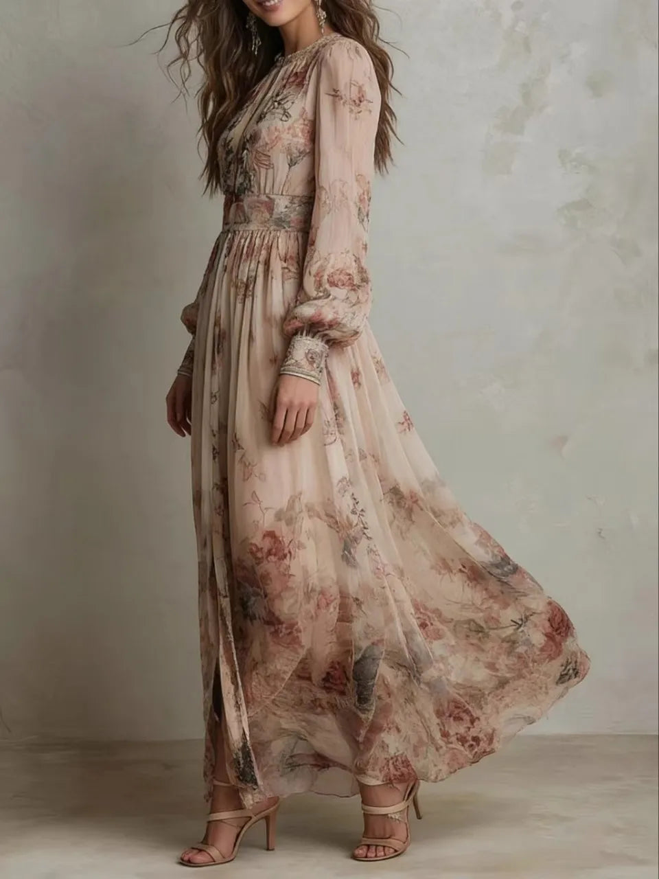 Rosalind™ | Vintage Floral Pleated Maxi Dress