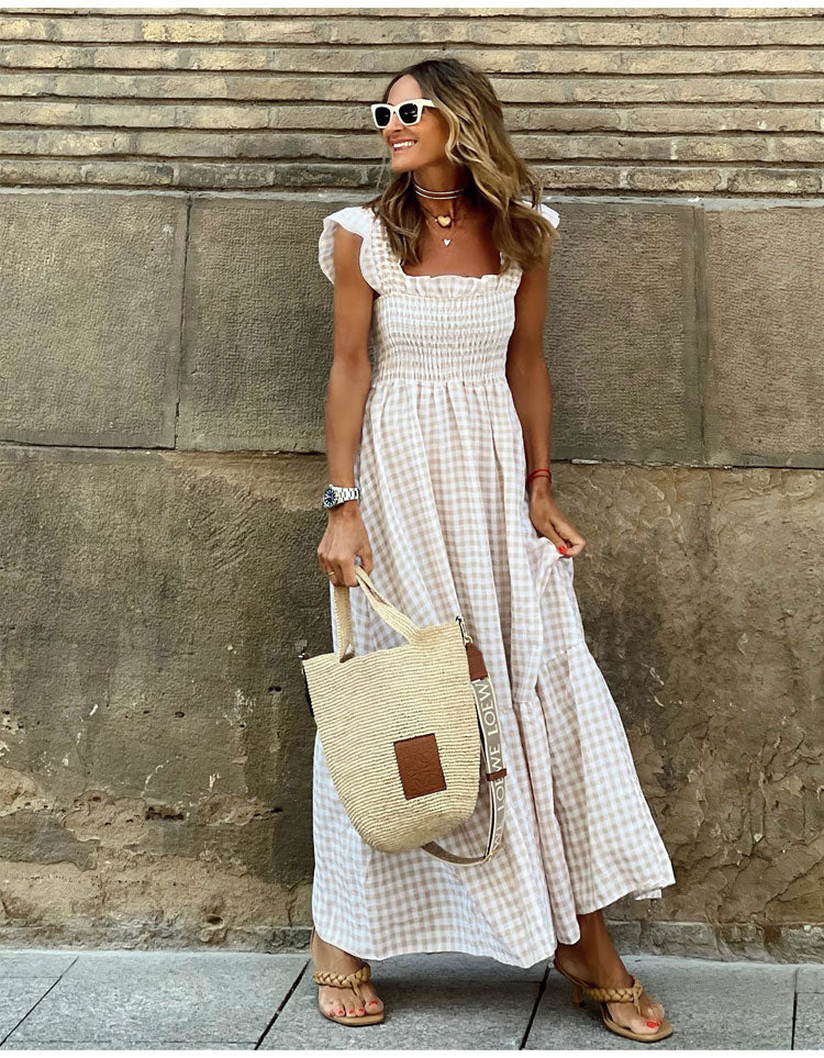 Lyra™ | Smocked Gingham Maxi Dress