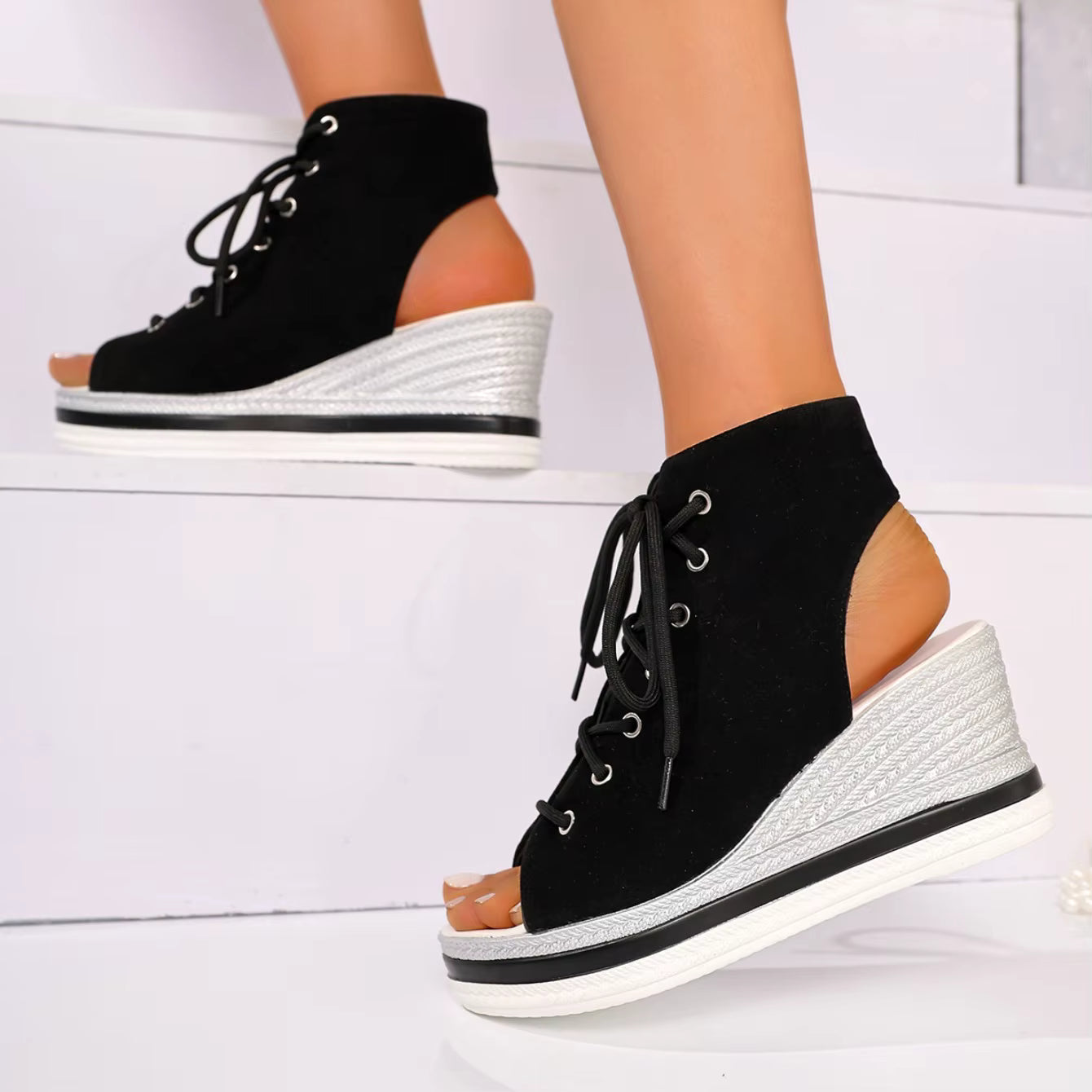 Camille | Effortless Chic Lace-Up Wedge Sandals