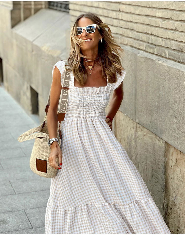 Lyra™ | Smocked Gingham Maxi Dress