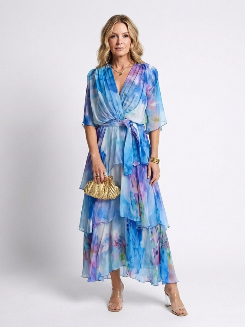 Celeste™ | Flowing Layered Tie-Waist Maxi Dress