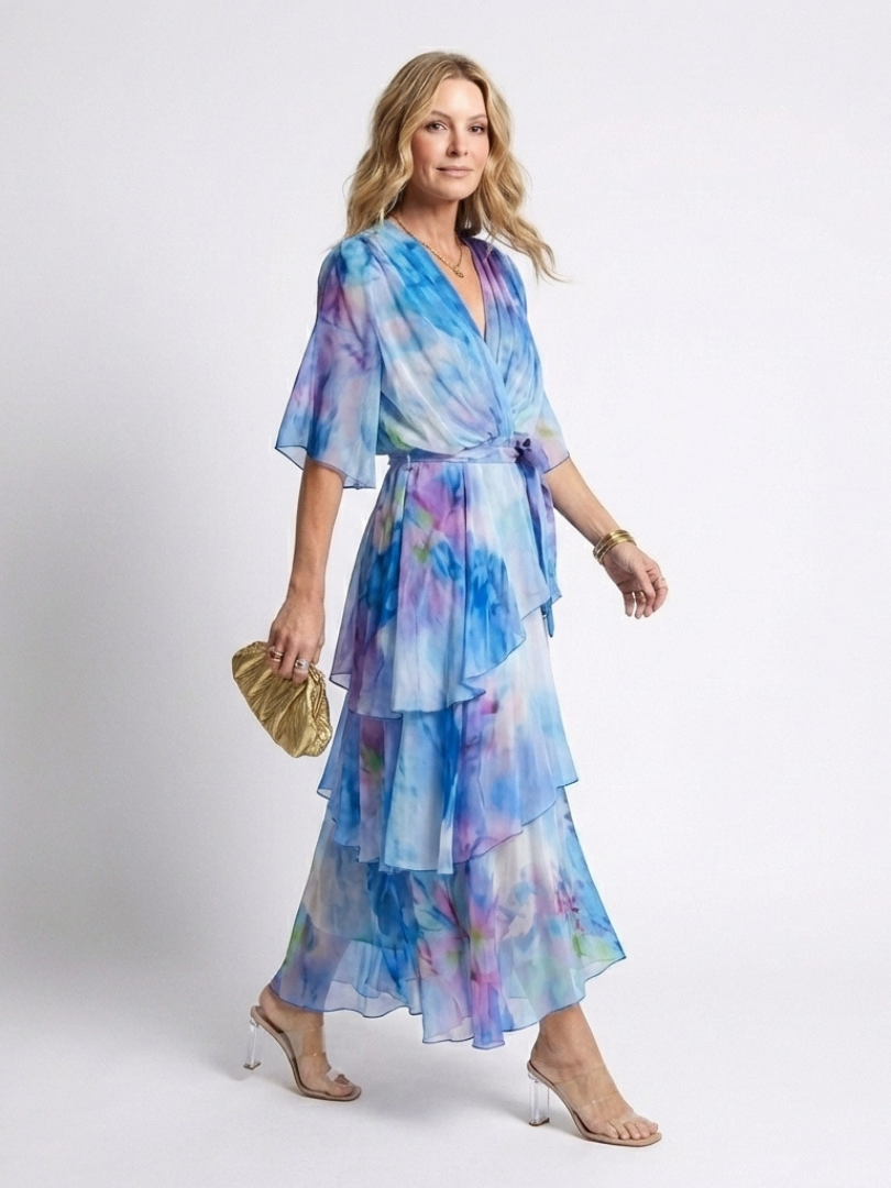 Celeste™ | Flowing Layered Tie-Waist Maxi Dress