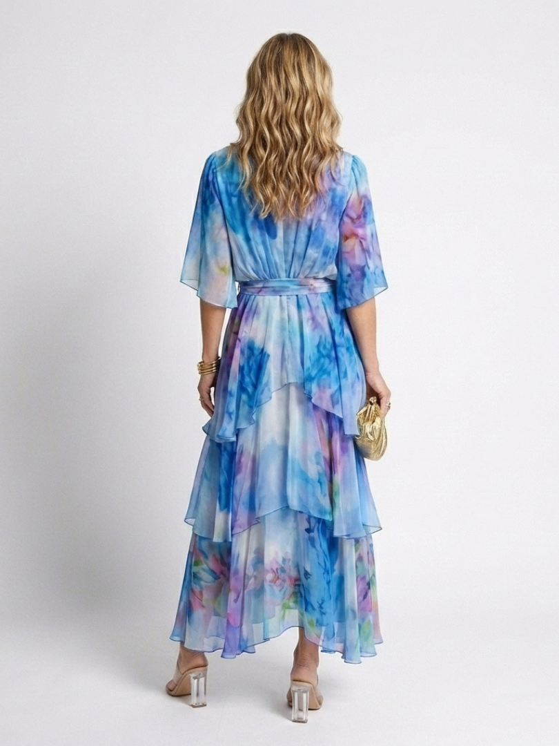 Celeste™ | Flowing Layered Tie-Waist Maxi Dress