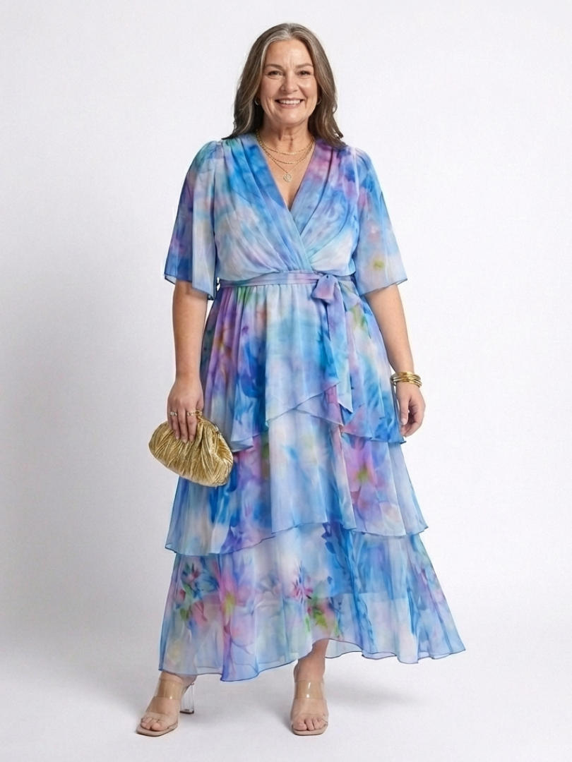 Celeste™ | Flowing Layered Tie-Waist Maxi Dress