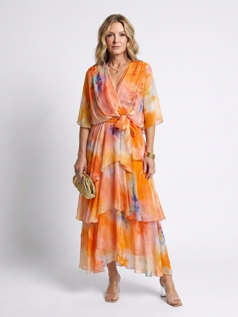 Celeste™ | Flowing Layered Tie-Waist Maxi Dress