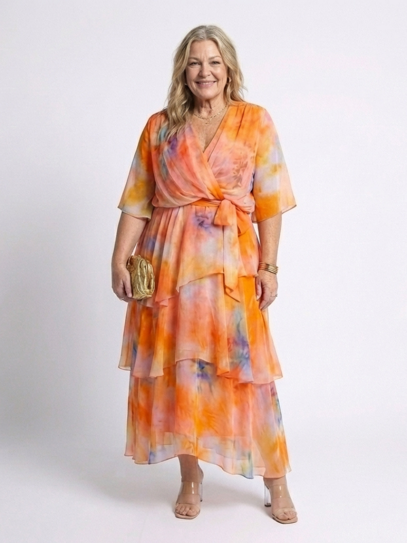 Celeste™ | Flowing Layered Tie-Waist Maxi Dress