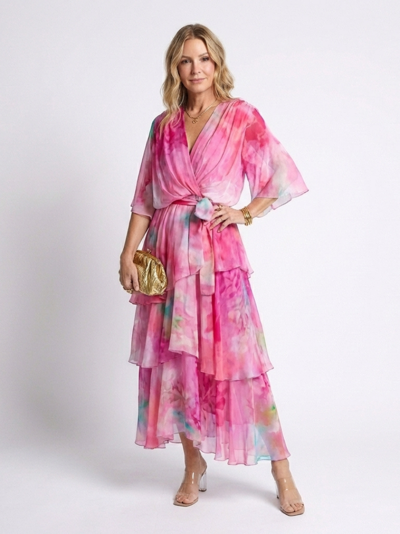 Celeste™ | Flowing Layered Tie-Waist Maxi Dress