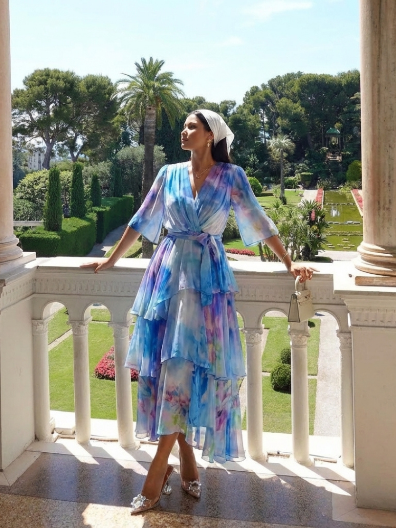 Celeste™ | Flowing Layered Tie-Waist Maxi Dress