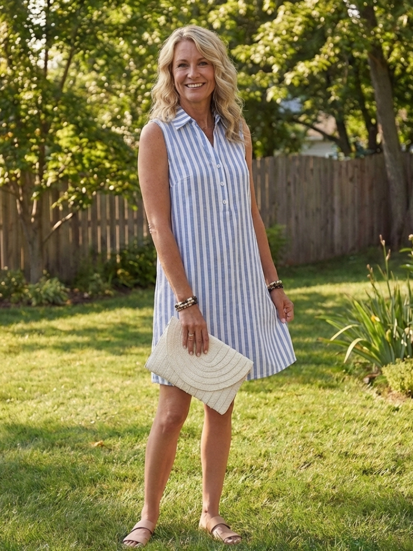 Calandra | Sleeveless Striped Button Front Shirt Dress