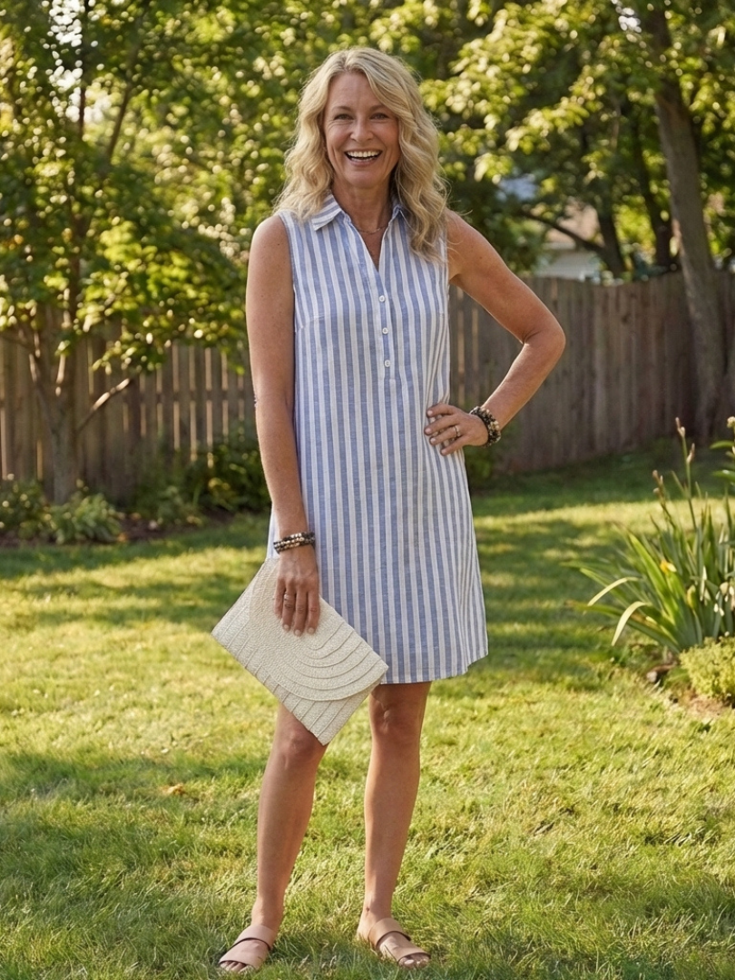 Calandra | Sleeveless Striped Button Front Shirt Dress