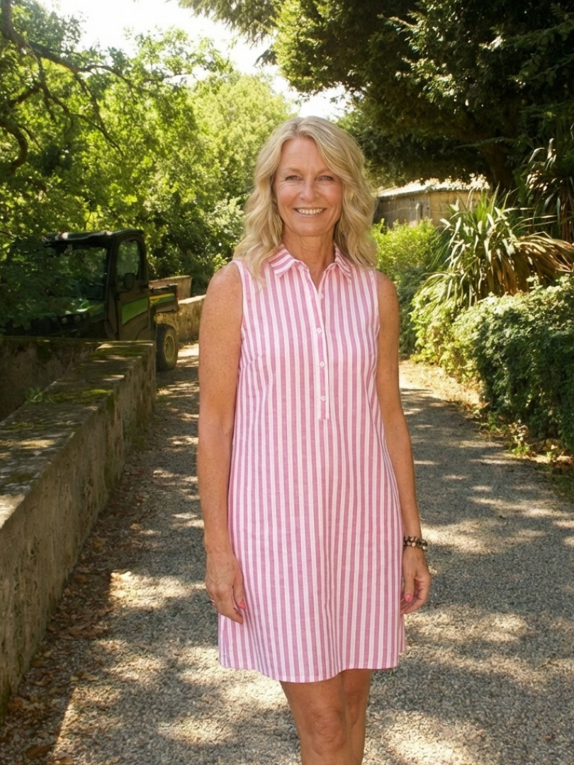 Calandra | Sleeveless Striped Button Front Shirt Dress