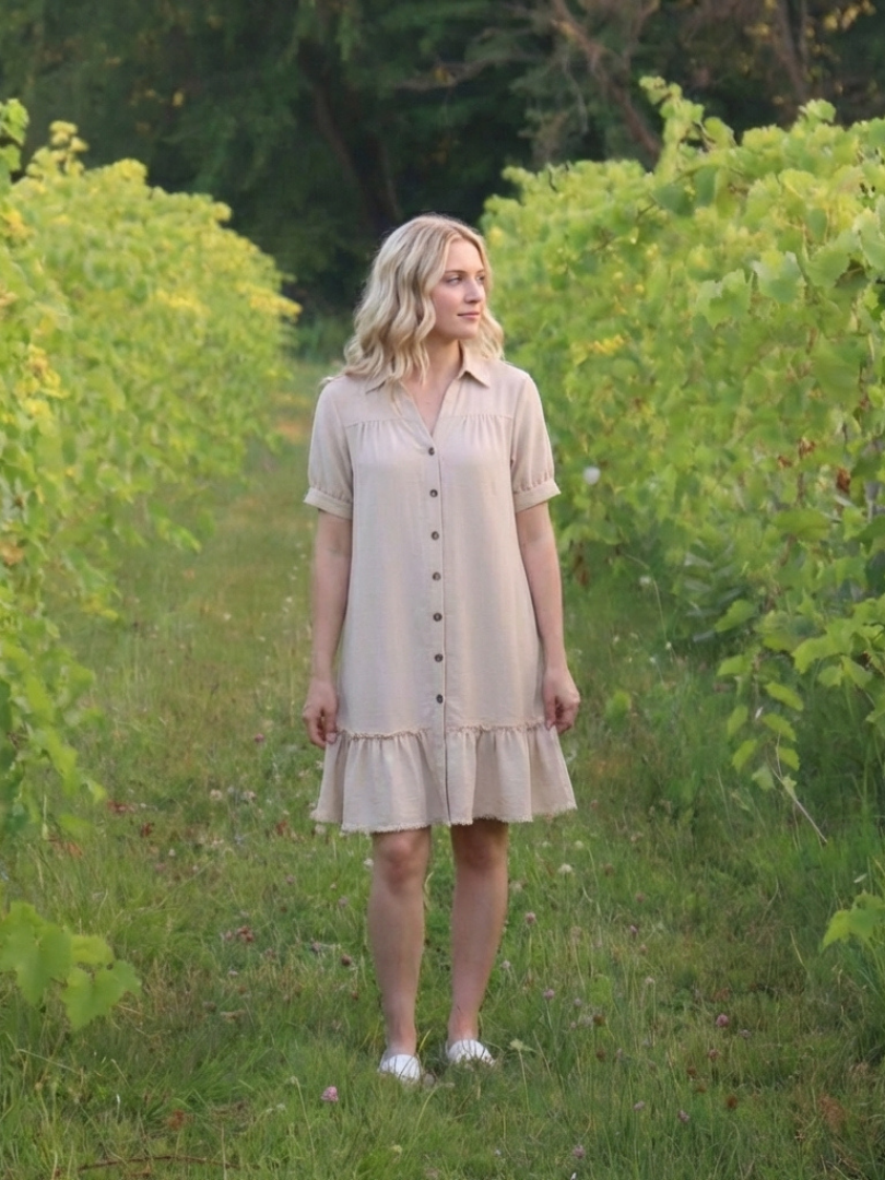 Marielle | Short Sleeve Button Front Ruffle Hem Dress