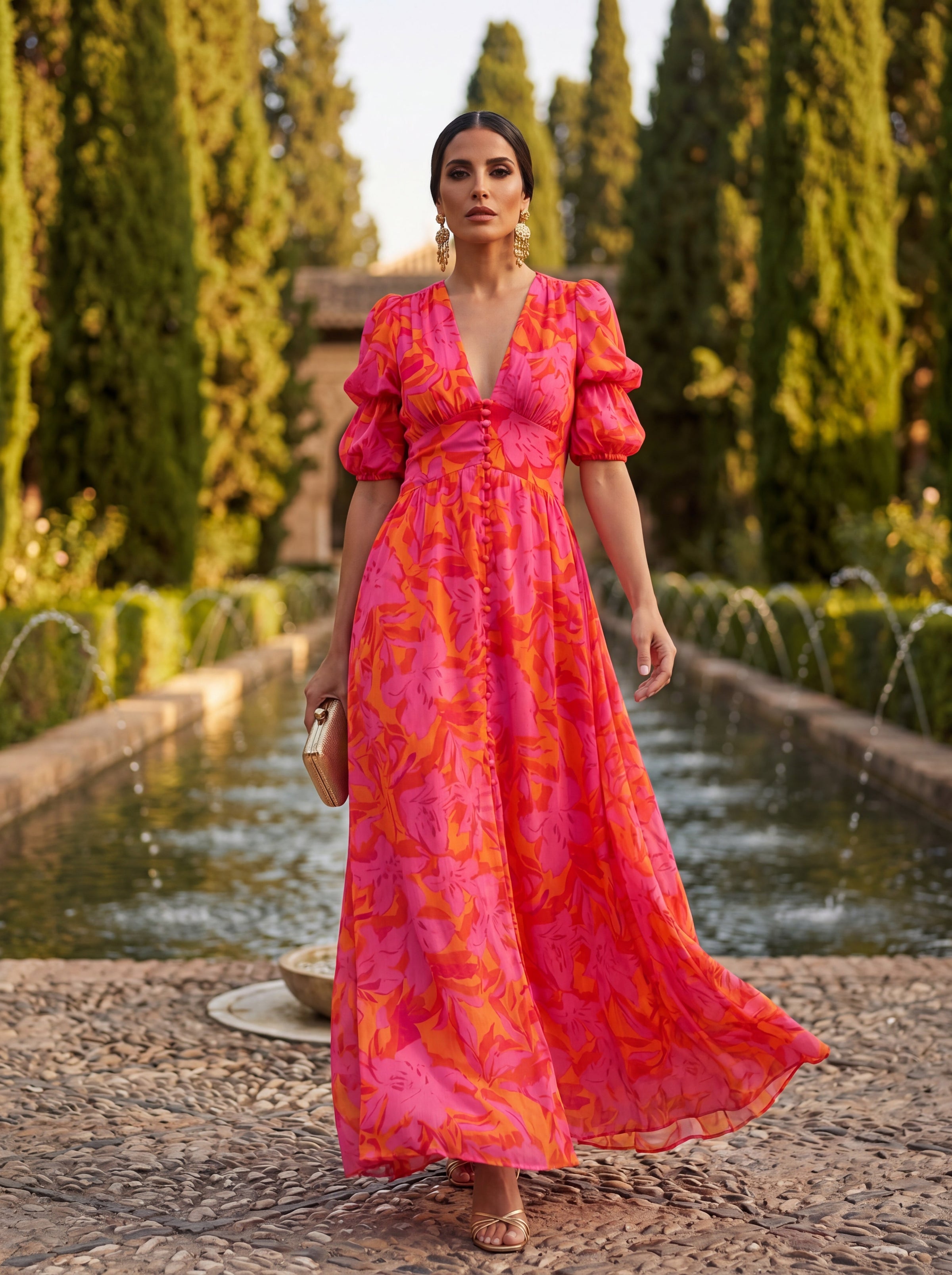 Olvera | Floral Puff Sleeve Maxi Dress