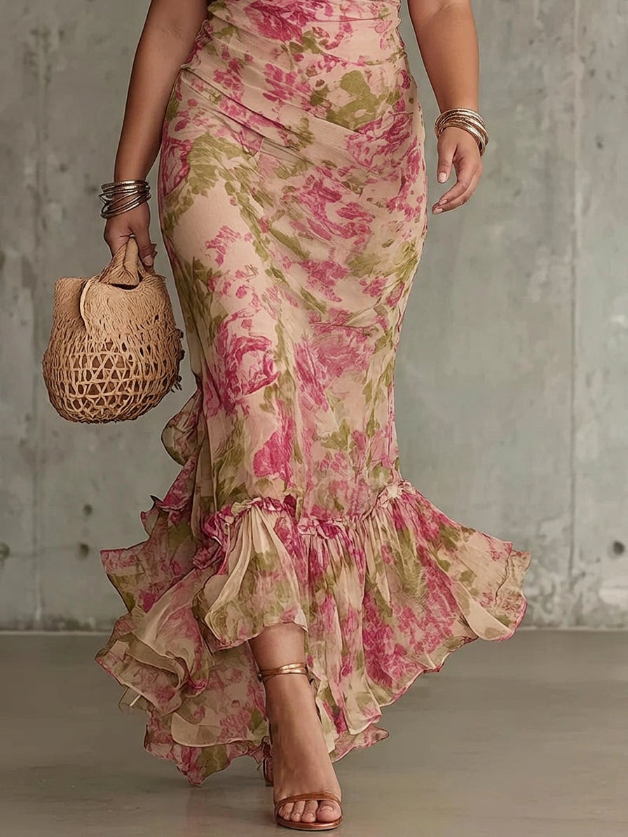 Mae | Vintage Floral Puff Sleeve Ruffle Maxi Dress