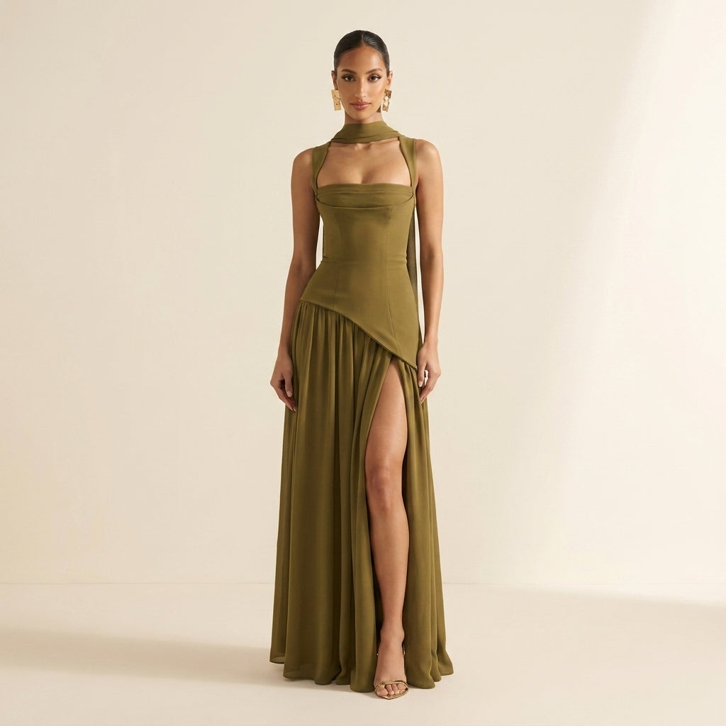 Tullulah™ | Elegant Lace-Up Back Corset Maxi Dress