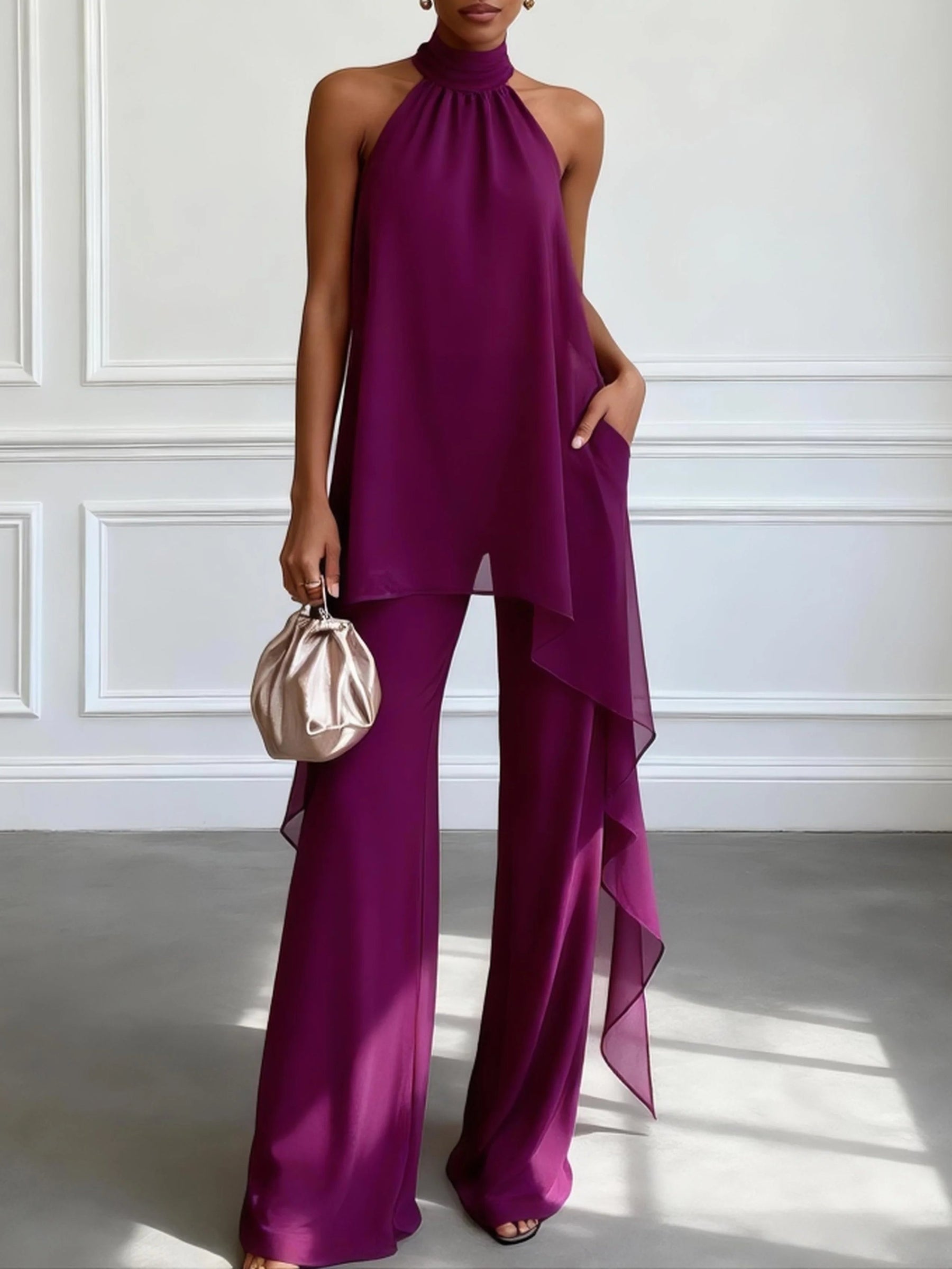Purple | Elegant halter top and trousers set